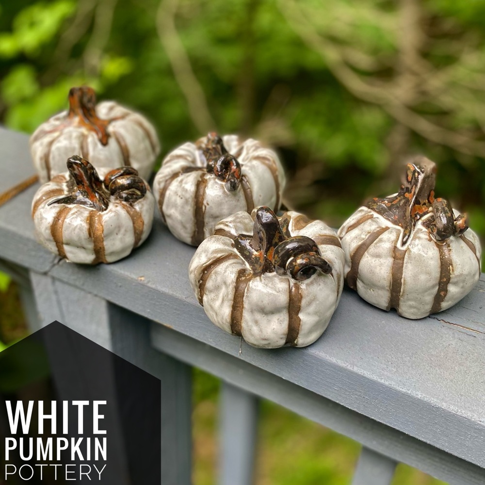 Fall Pumpkins Handcrafted Chocolate/white pottery Halloween Autumn Than… - Picture 2 of 5